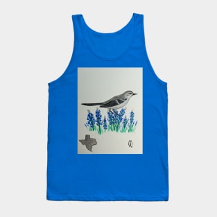 Texas state bird & flower, the mockingbird & bluebonnet Tank Top